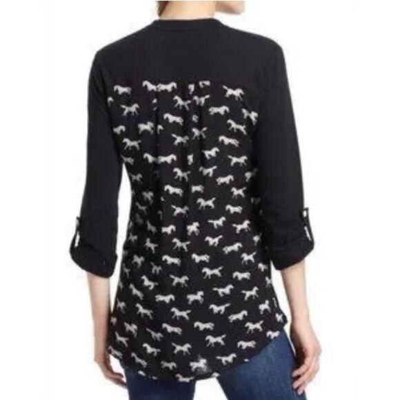 Porridge Blouse Small Black Horse Graphic Western Whimsygoth Rodeo Cowgirl - Picture 1 of 6